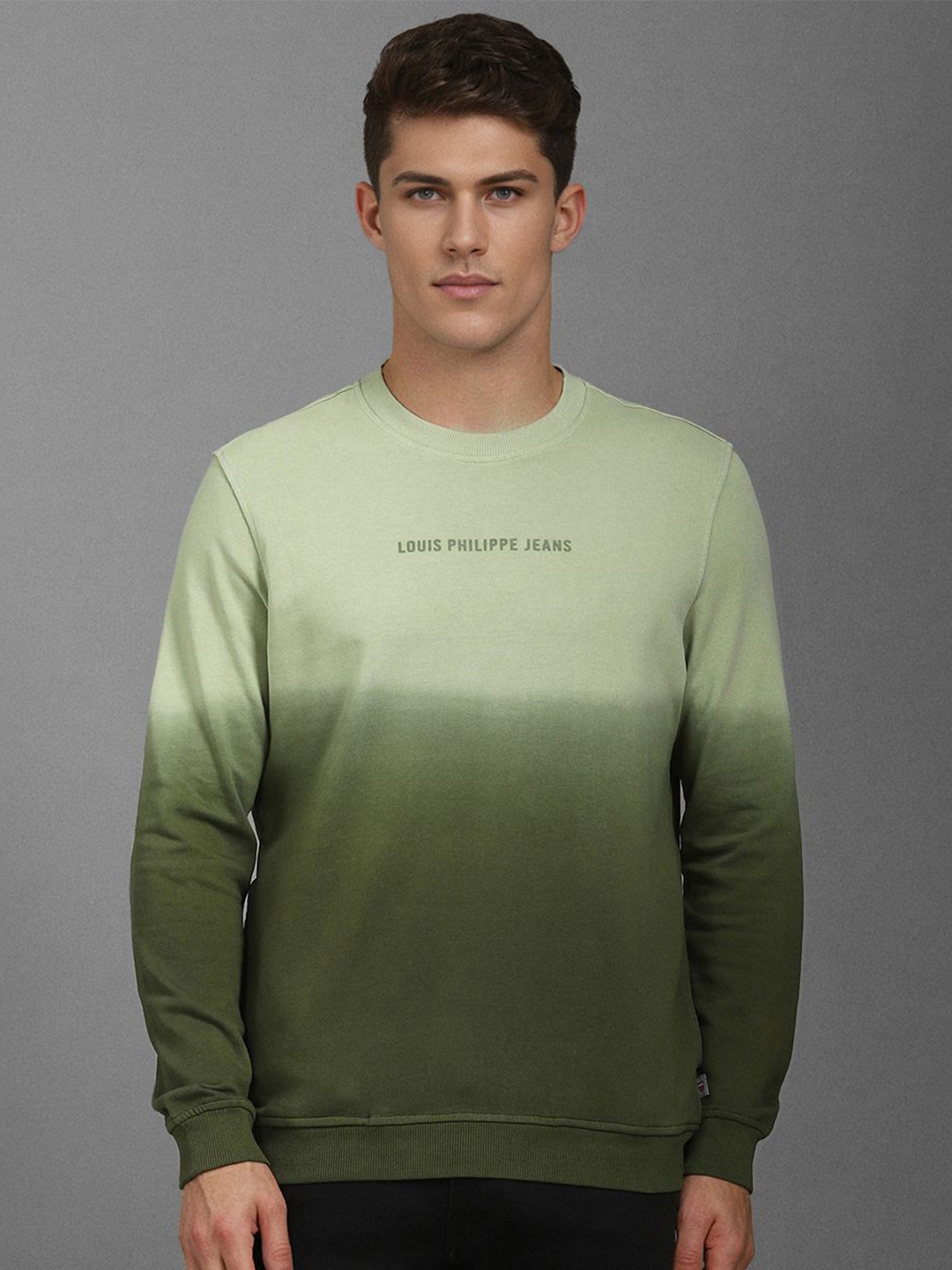 

Louis Philippe Jeans Men Colourblocked Printed Round Neck Cotton Sweatshirt, Green