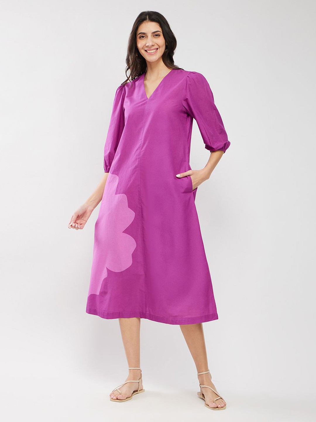 

Pink Fort Floral Print A-Line Midi Dress, Purple
