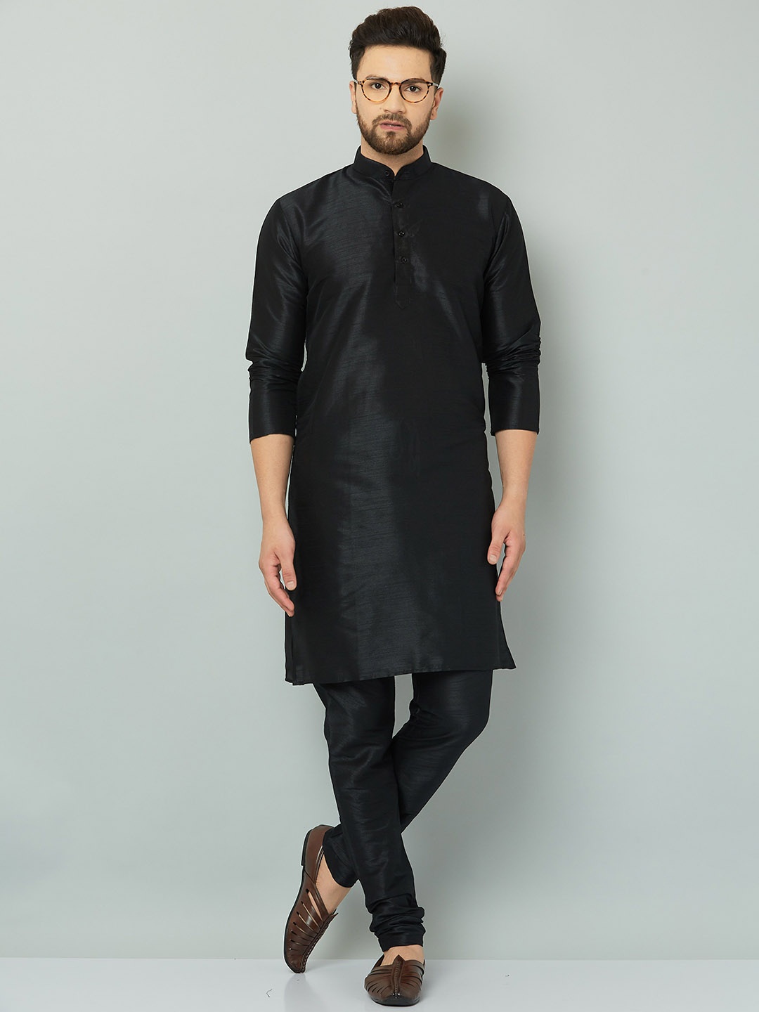 

LEMONX Men Regular Thread Work Pure Silk Kurta with Pyjamas, Black