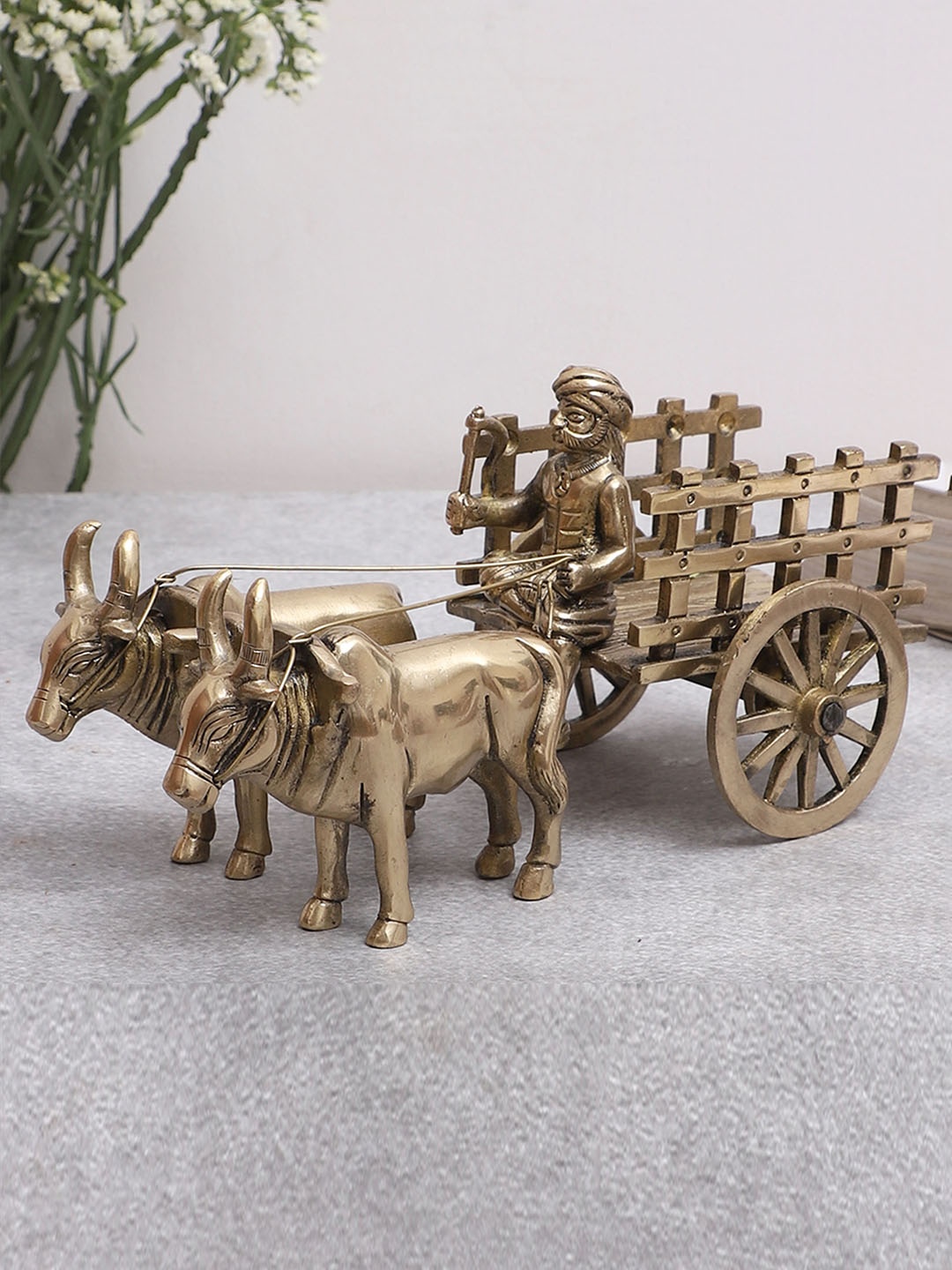

Two Moustaches Brown Brass Vintage Bullock Cart Figurine Showpiece
