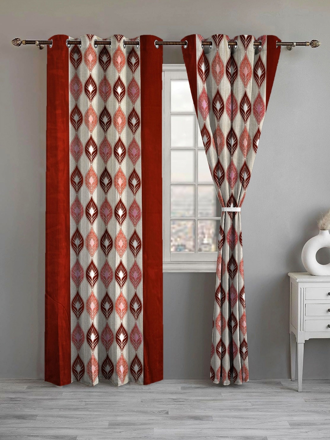 

Lunar Days Maroon Set of 2 Floral Room Darkening Long Door Curtain