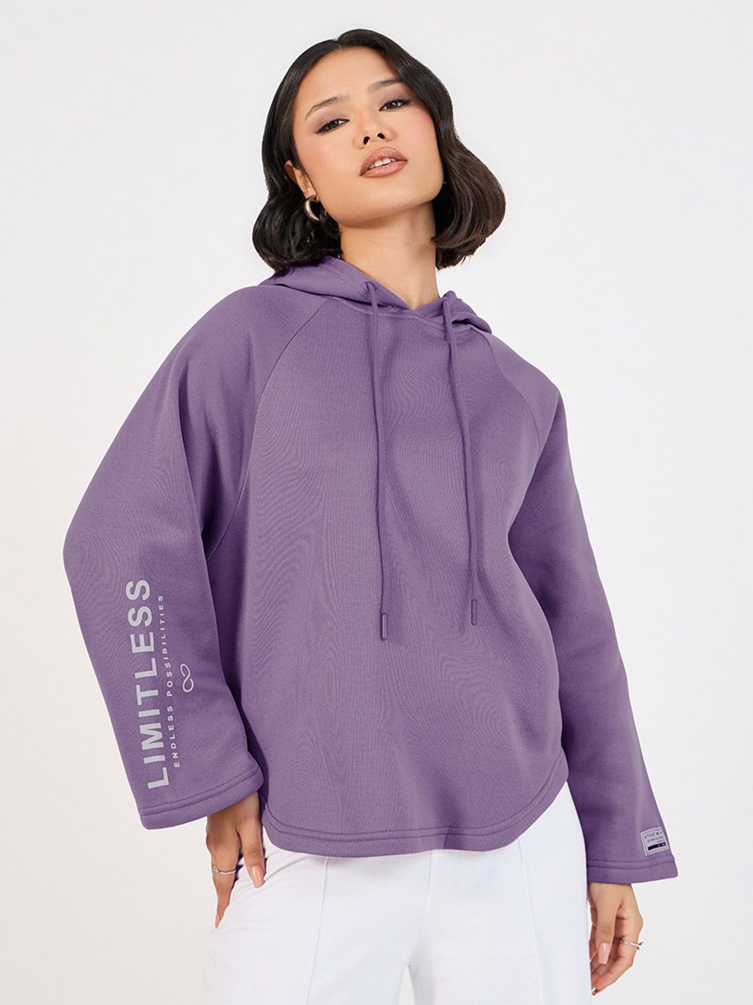 

Styli Women Printed Hooded Sweatshirt, Purple