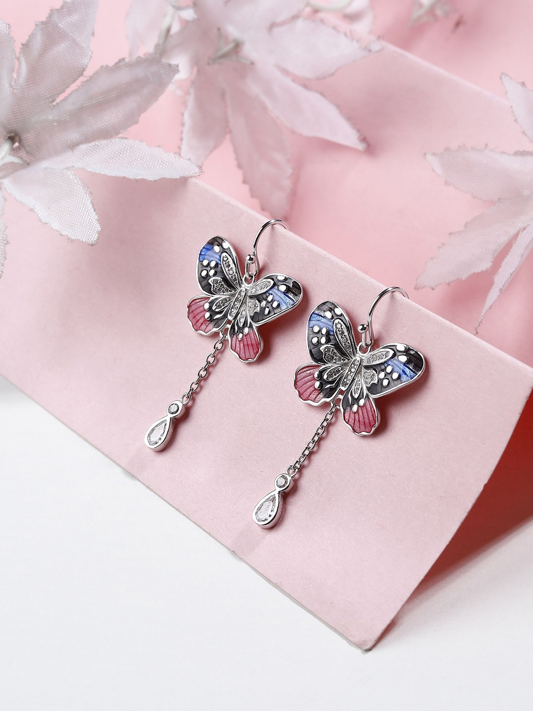 

DIAVO Women Rhodium Plated Silver Toned Butterfly Shape Drop Earrings