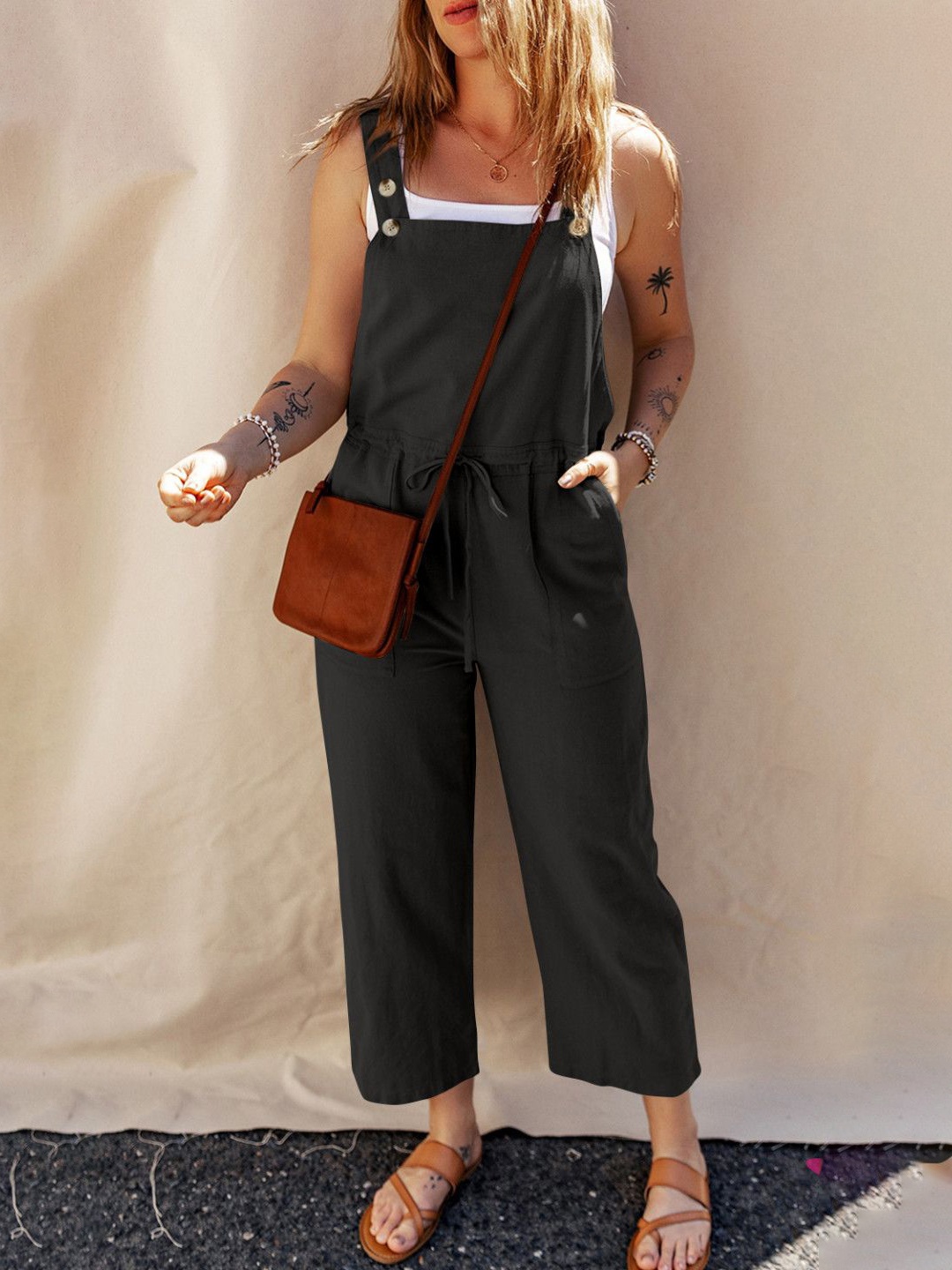 

StyleCast Women Straight Leg Ankle Length Dungaree, Black