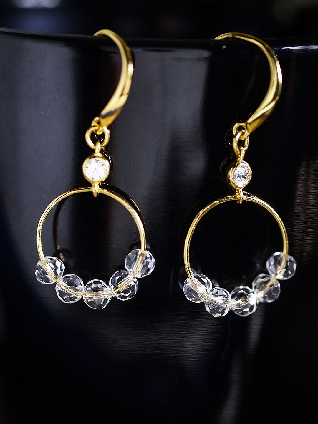 

DIAVO Gold Plated 925 Sterling Silver CZ Studded Beaded Contemporary Drop Earrings