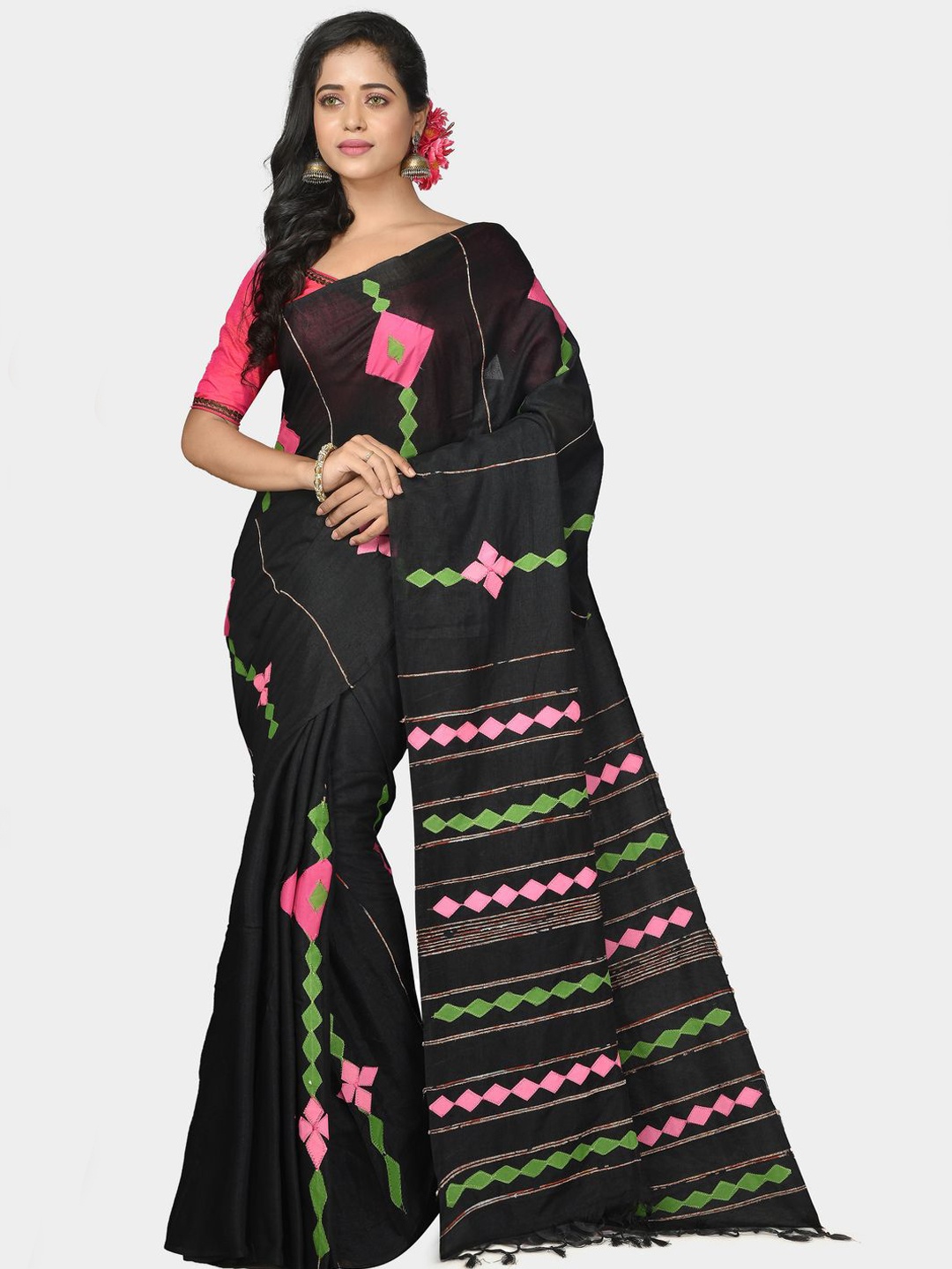 

Crochetin Woven Design Ready to Wear Saree, Black