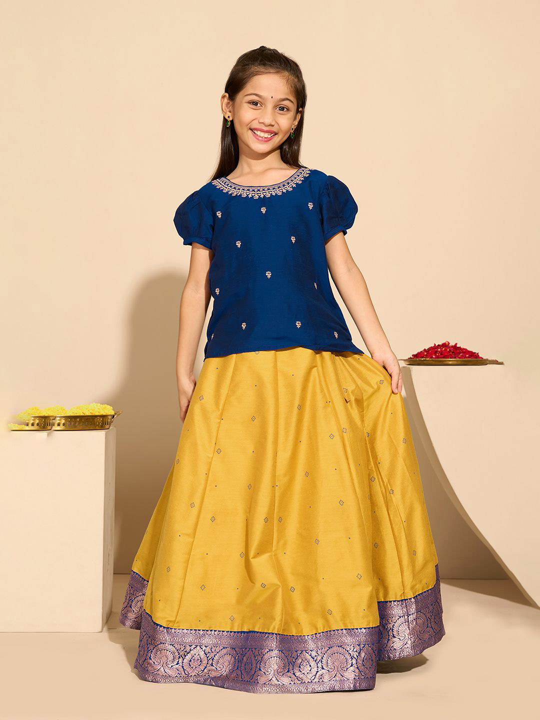 

Maybell Girls Embroidered Ready to Wear Lehenga &, Blue
