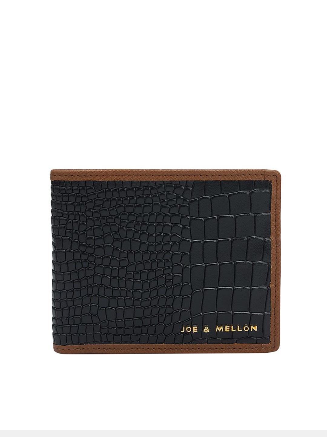 

Joe & Mellon Men RFID Textured Leather Two Fold Wallet, Black