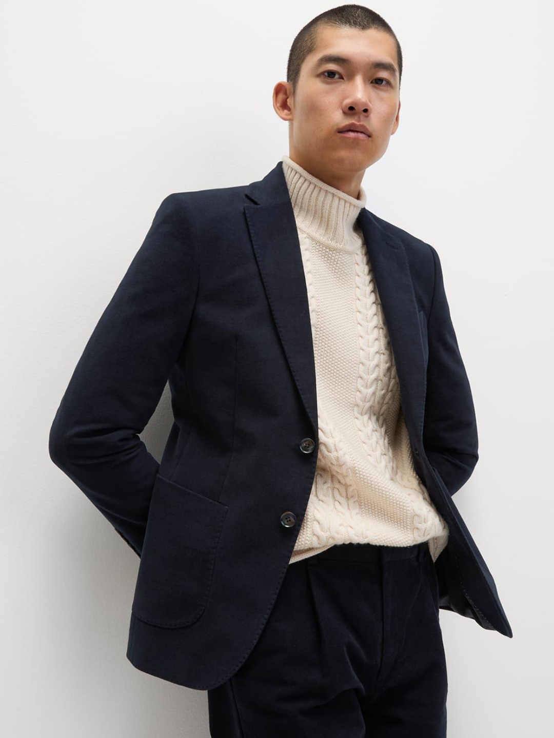 

Marks & Spencer Tailored Fit Single Breasted Italian Moleskin Blazer, Navy blue