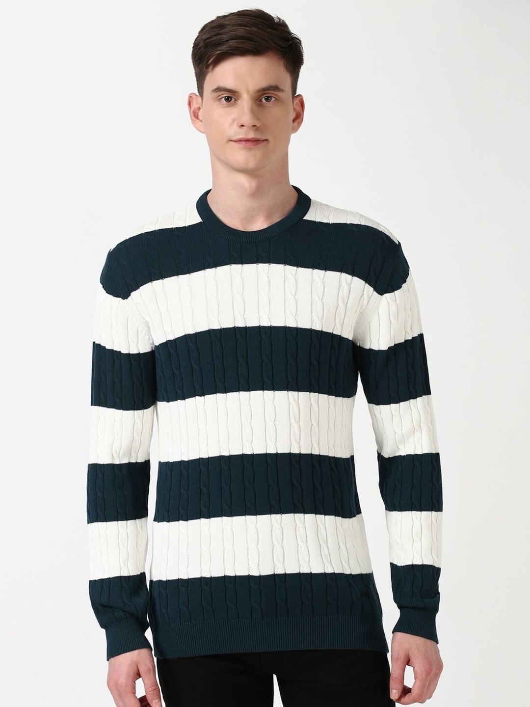 

Peter England Casuals Men Striped Pullover Sweaters, Green