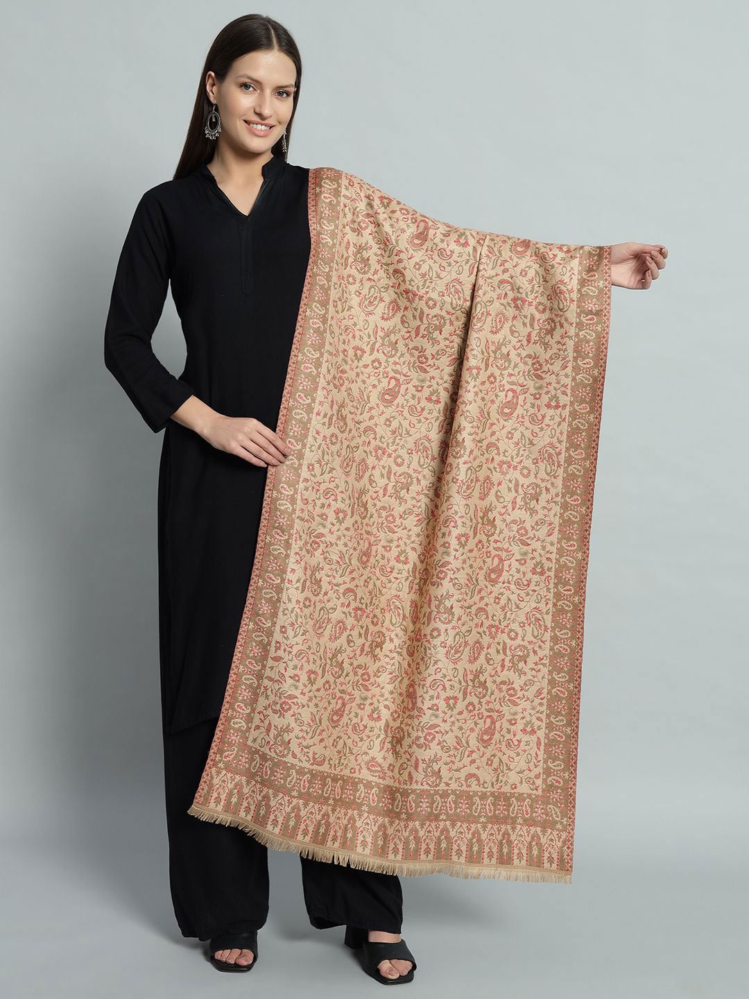 

HANDICRAFT PALACE Women Woven Design Stole, Beige