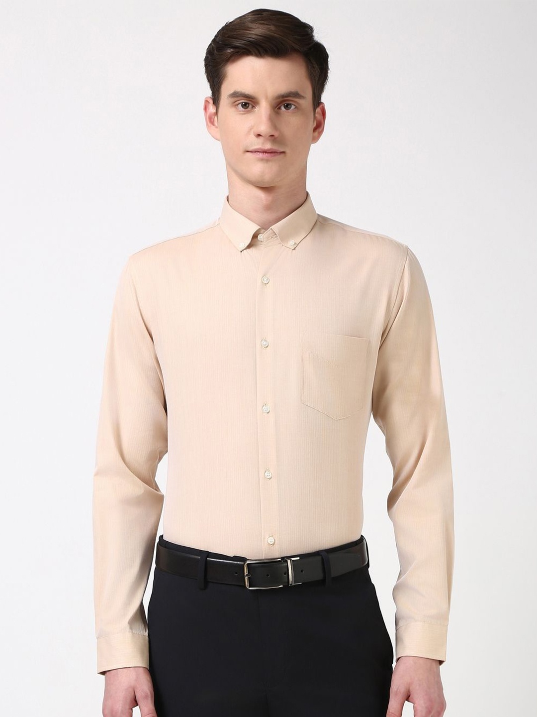 

Peter England Men Slim Fit Opaque Formal Shirt, Beige