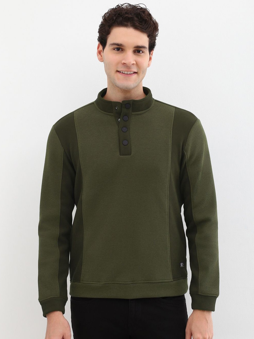 

Allen Solly Men High Neck Colourblocked Sweatshirt, Olive