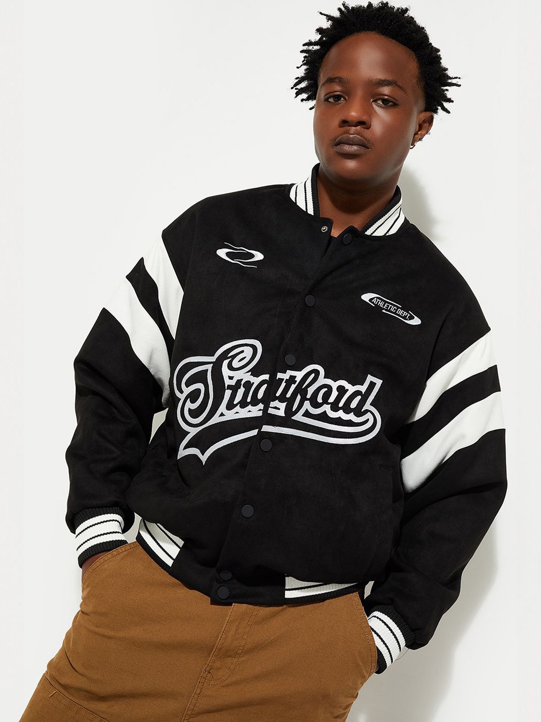 

MAX URB_N Men Printed Varsity Jacket, Black