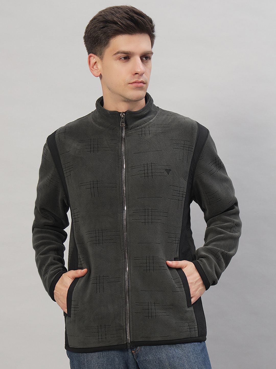 

PROFY Men Mock Collar Long Sleeves Front-Open Sweatshirt, Charcoal
