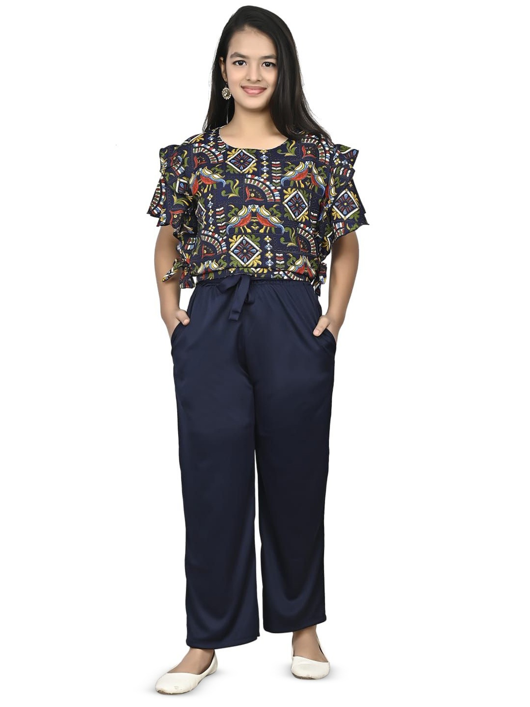 

Mabish Girls Printed Top with Trousers, Blue