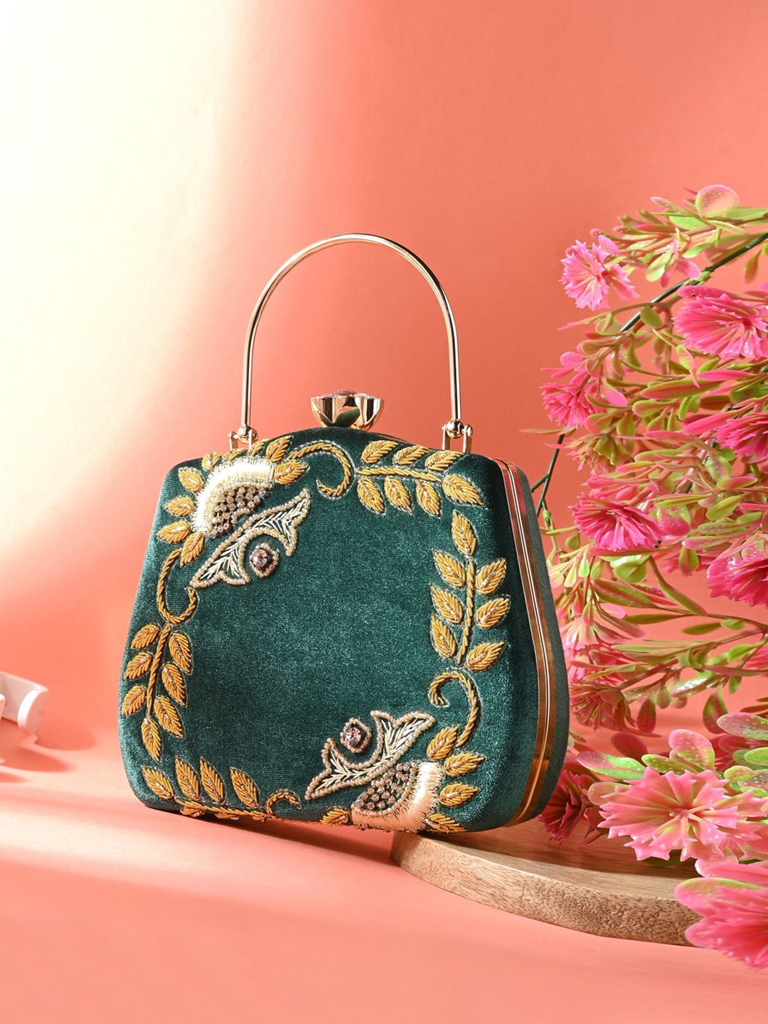 

Toobacraft Embellished Box Clutch, Green