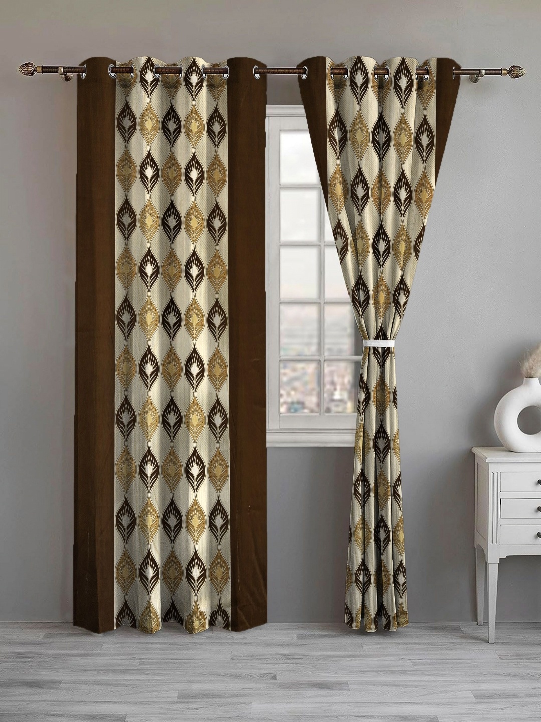 

Lunar Days Brown Set of 2 Floral Room Darkening Long Door Curtains