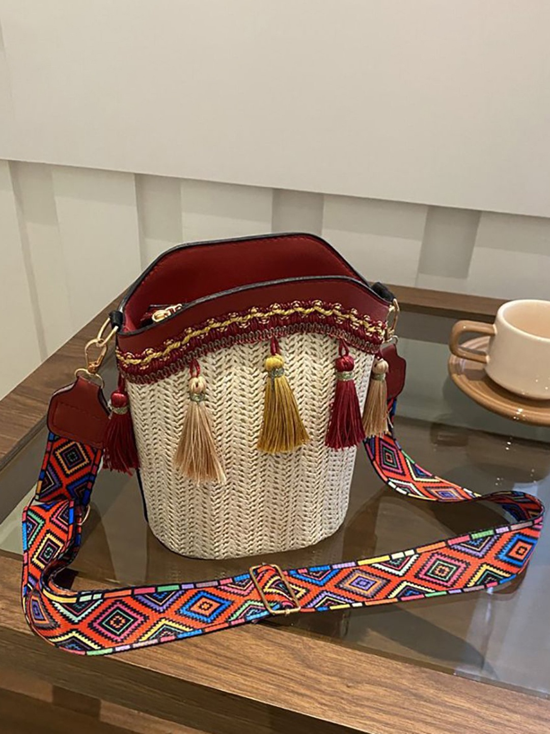

StyleCast x Revolte Bucket Sling Bag with Applique, Red