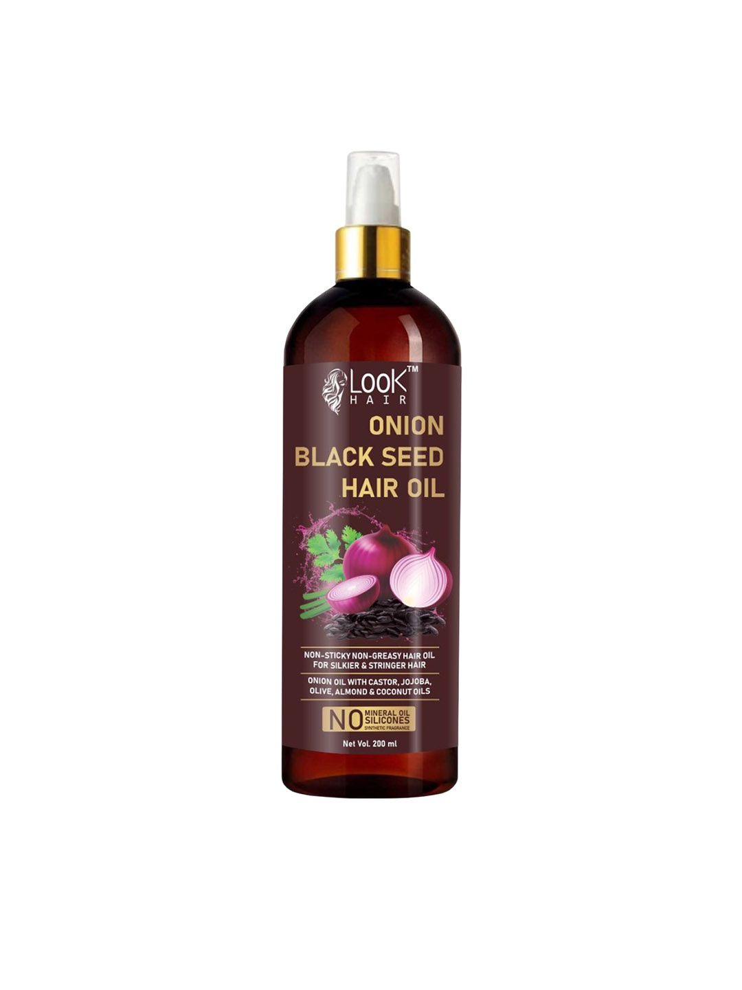 

LOOK HAIR Onion Black Seed Oil With Castor, Jojoba - 200 ml, Red