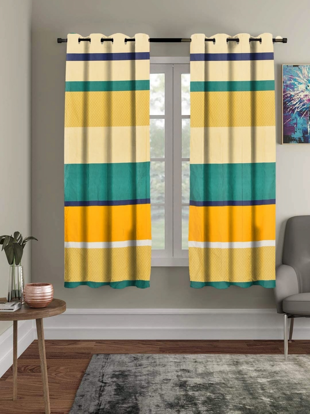 

Myntra Elegant Homes Yellow & Green Set of 2 Striped Sheer Window