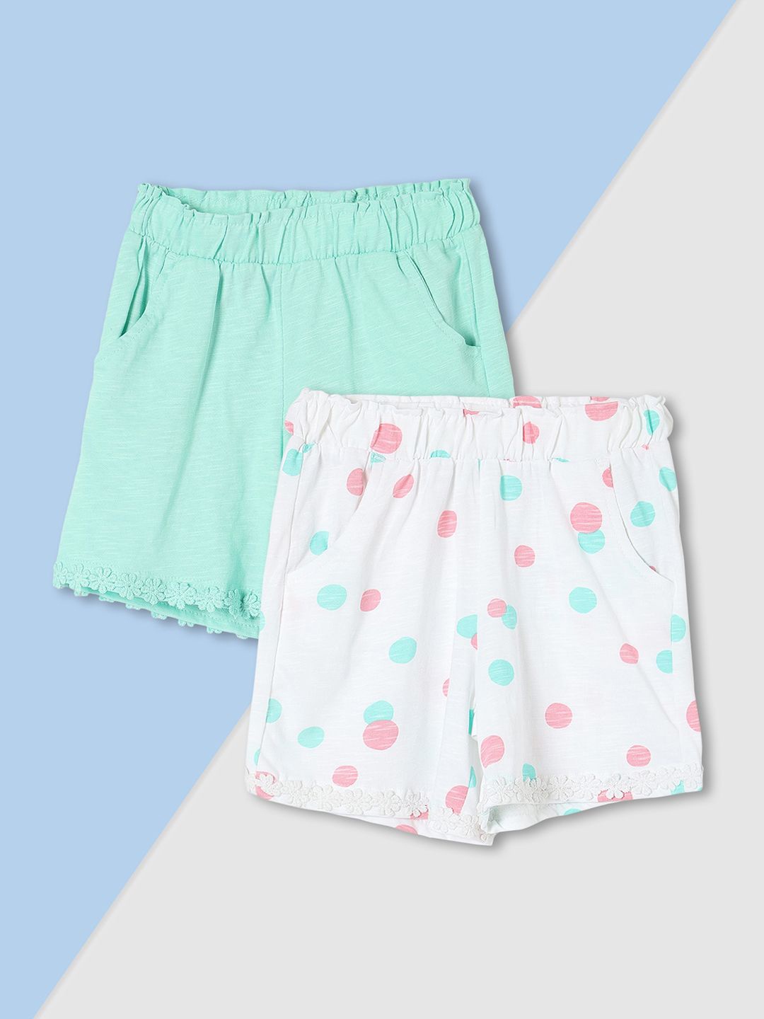 

max Girls Set 2 Conversational Printed Pure Cotton Shorts, Green