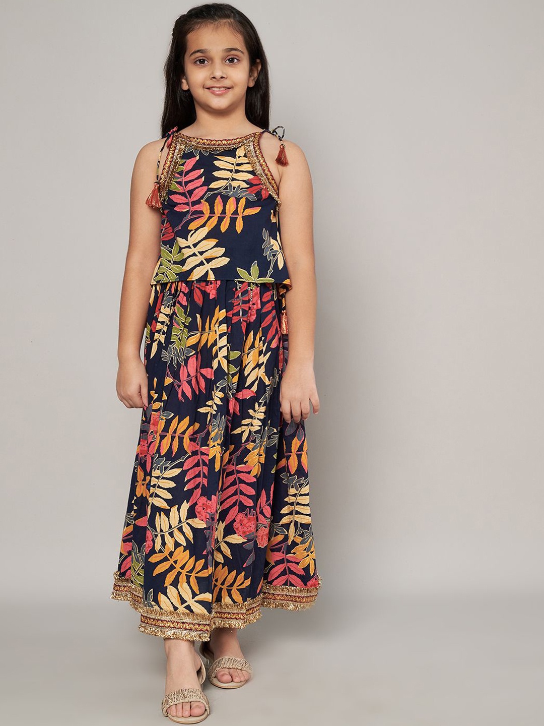 

COTLAND FASHION Girls Printed Pure Cotton Clothing Set, Navy blue