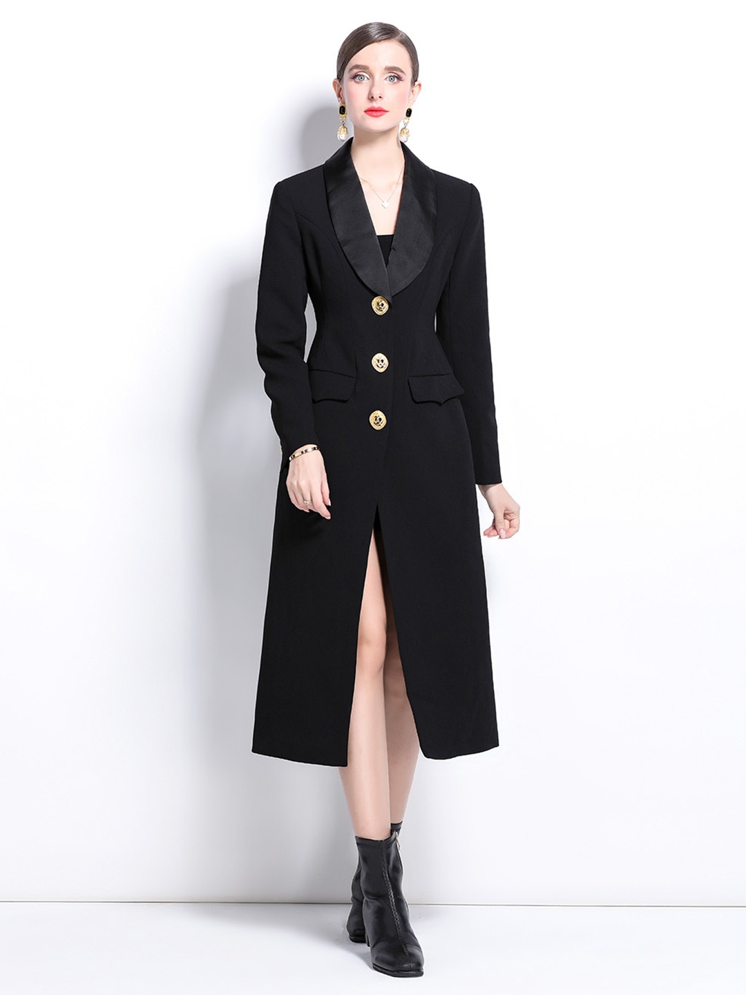 

JC Collection Women Long Sleeves Midi Blazer Dress, Black