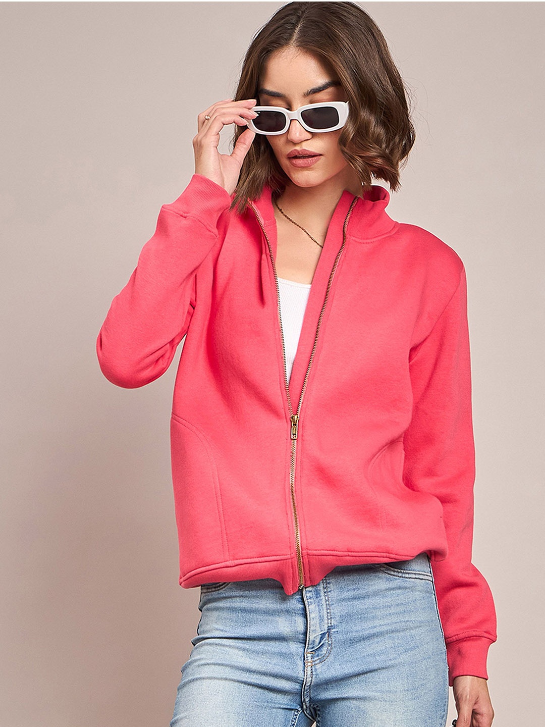 

SASSAFRAS Women Fleece Sporty Jacket, Pink