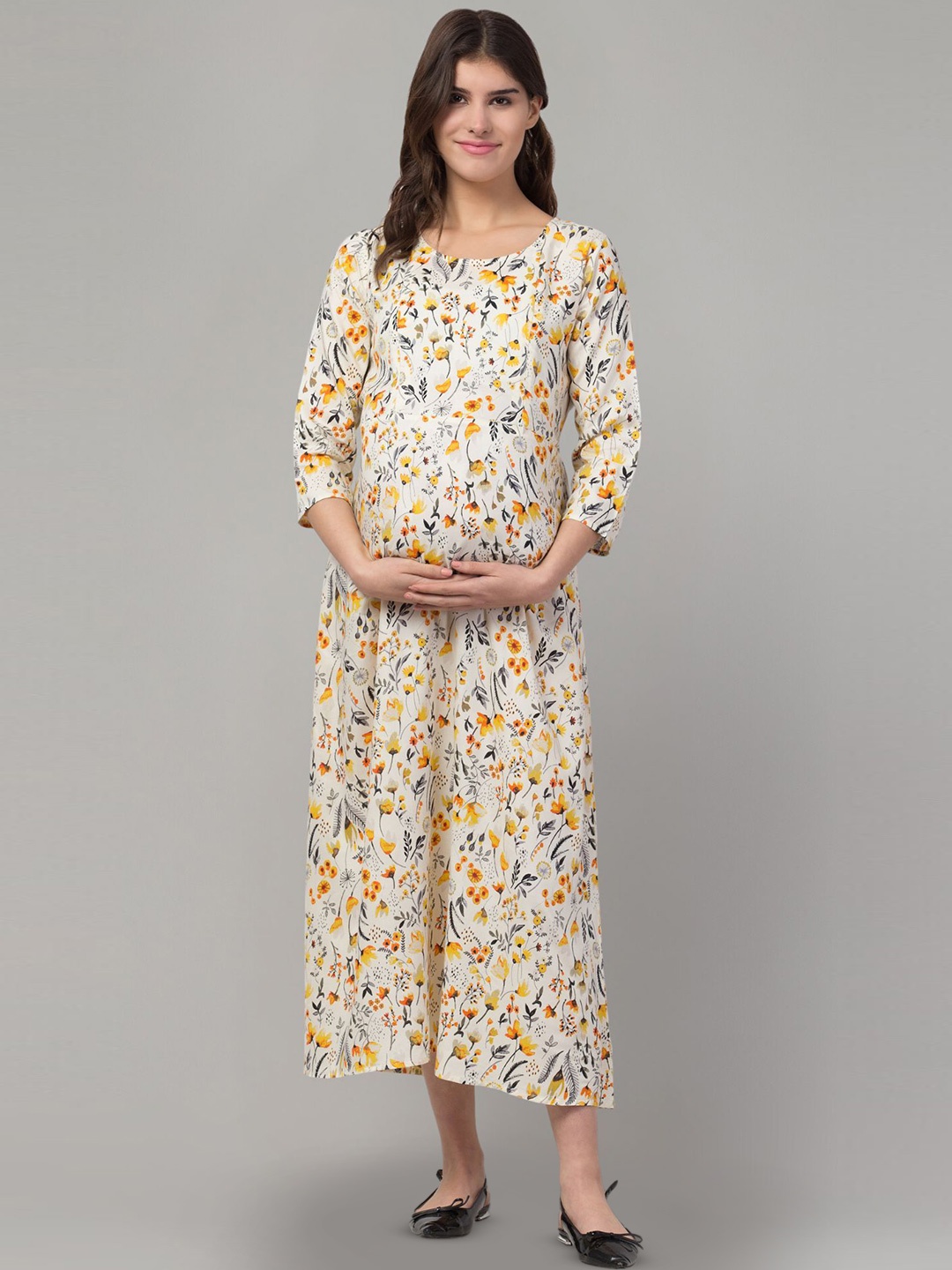 

Zuvino Floral Print Maternity A-Line Midi Dress, Cream