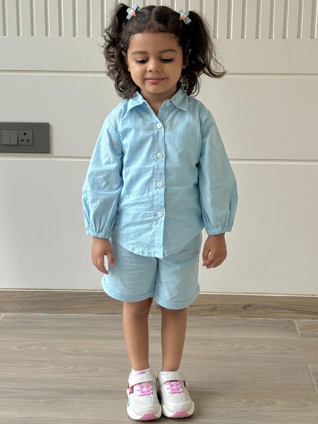 

MASU LIVING MASU Girls Pure Cotton Shirt & Short, Blue