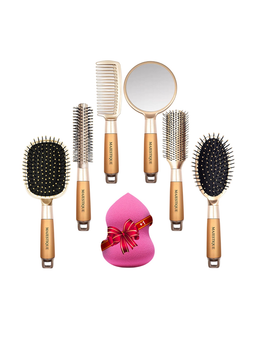 

MAJESTIQUE 6 In 1 Hair Brush Set With Sponge, Multi