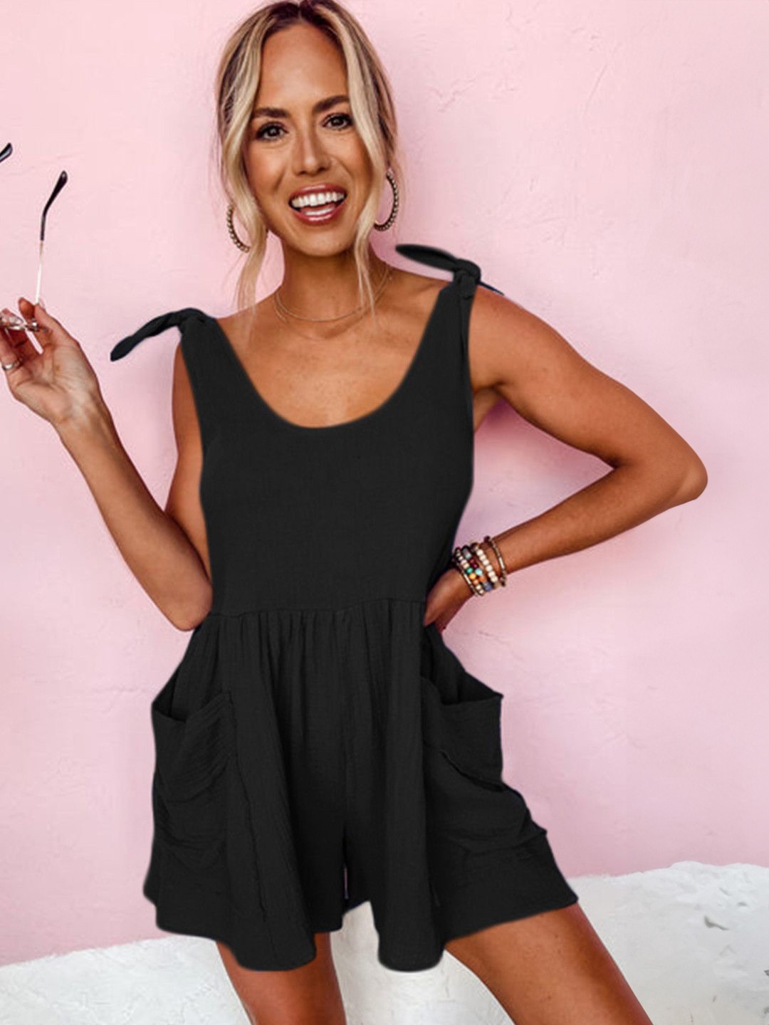 

StyleCast Women Shoulder Straps Cotton Playsuit, Black