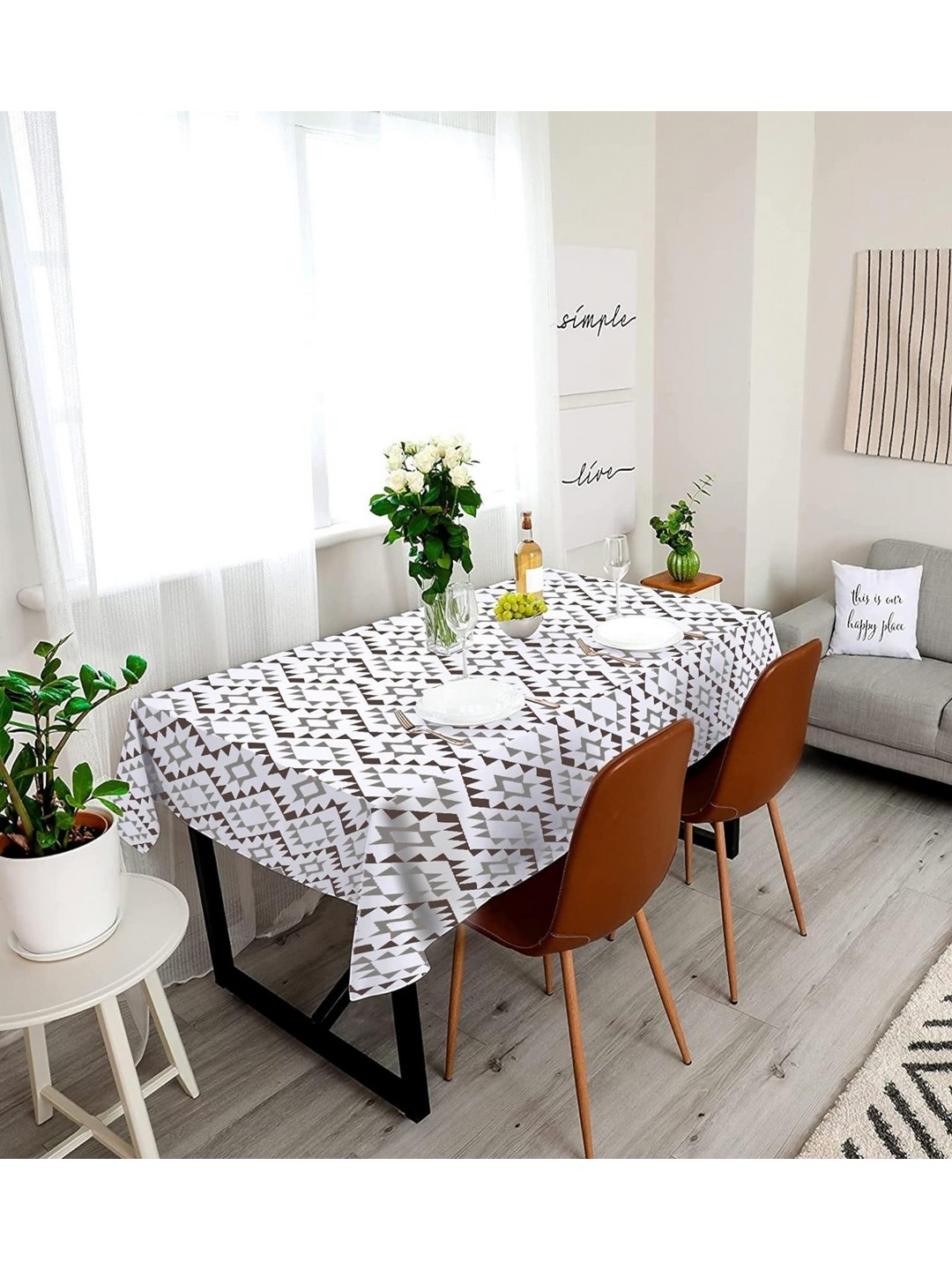 

Lushomes White Geometric Printed 8-Seater Table Cover