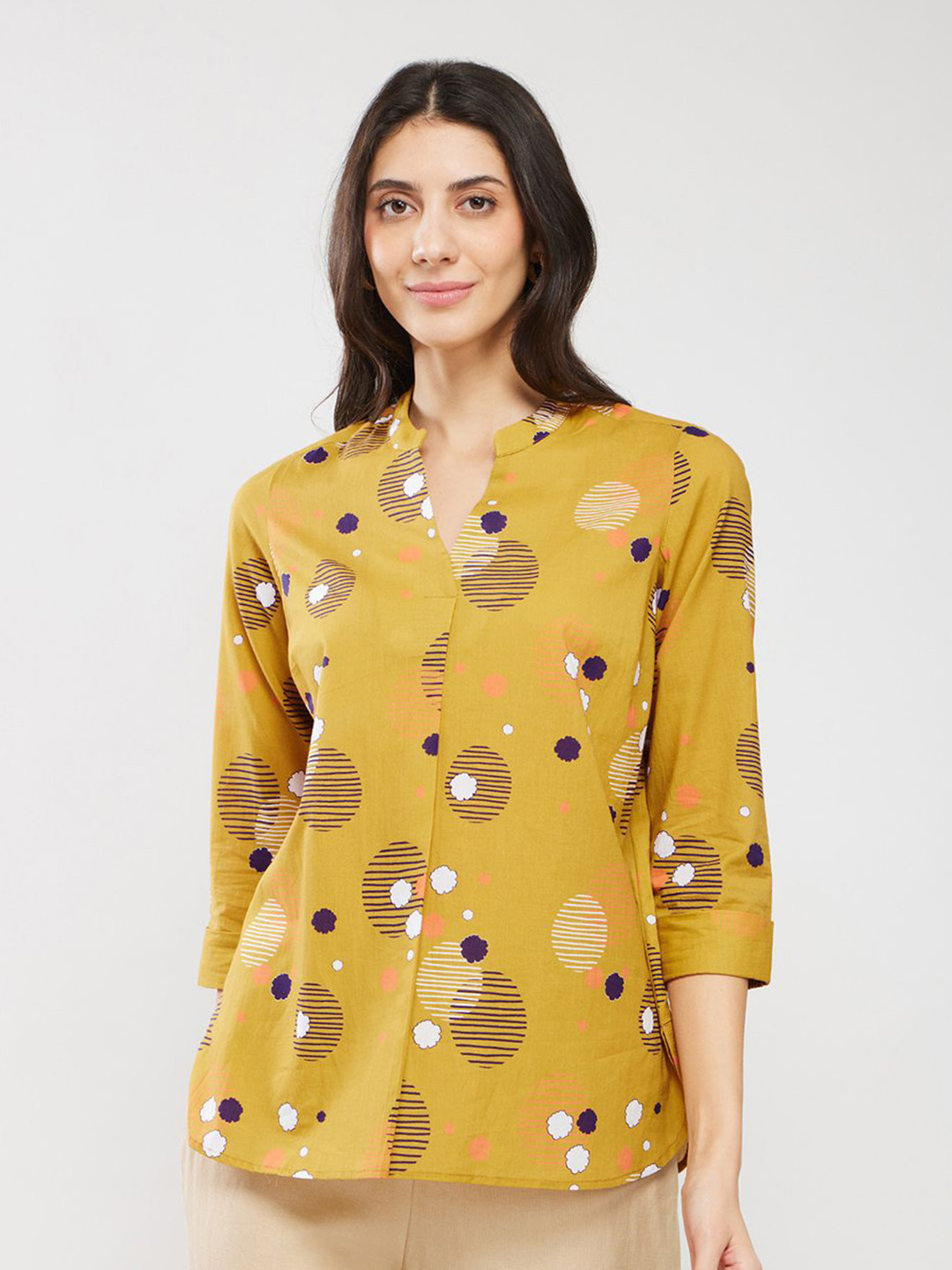 

Pink Fort Cotton Print Play Top - Mustard