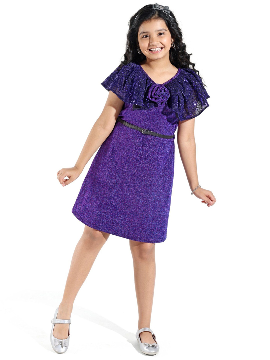 

Hola Bonita Girls Flared Sleeve A-Line Dress, Purple