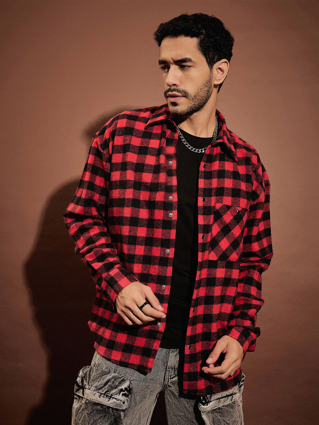 

MASCLN SASSAFRAS Men Relaxed Buffalo Checks Opaque Checked Casual Shirt, Red