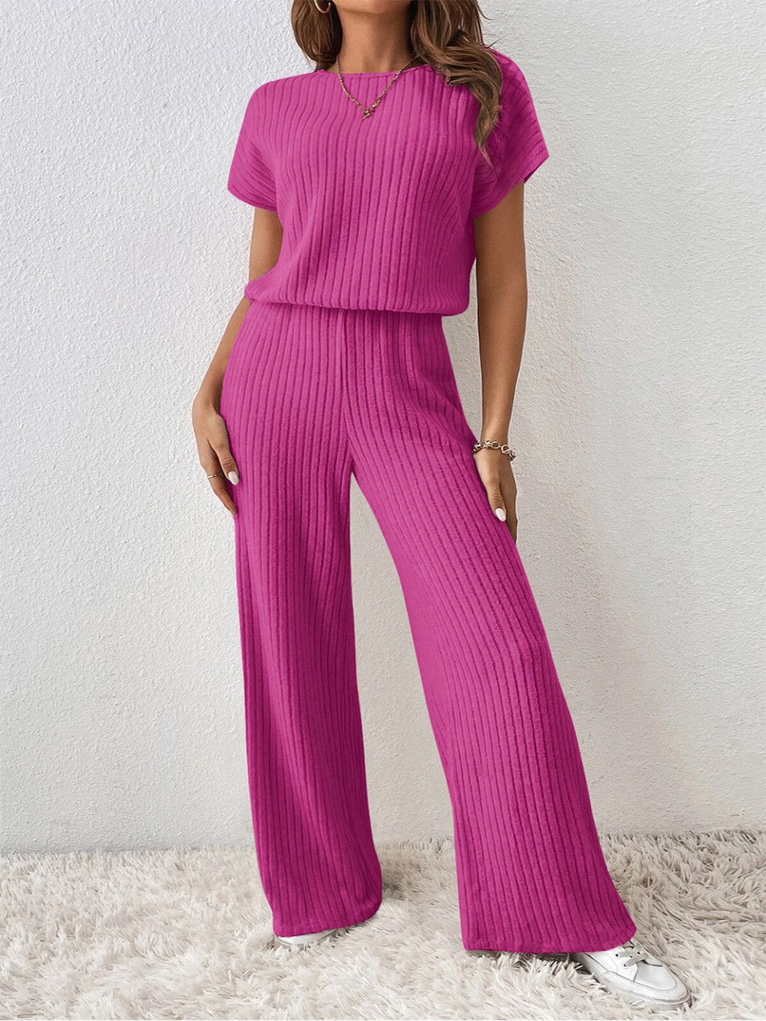 

StyleCast Women Striped Round Neck Basic Jumpsuit, Pink