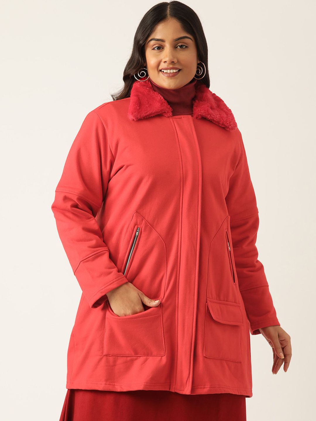 

theRebelinme Women Longline Open Front Jacket, Red