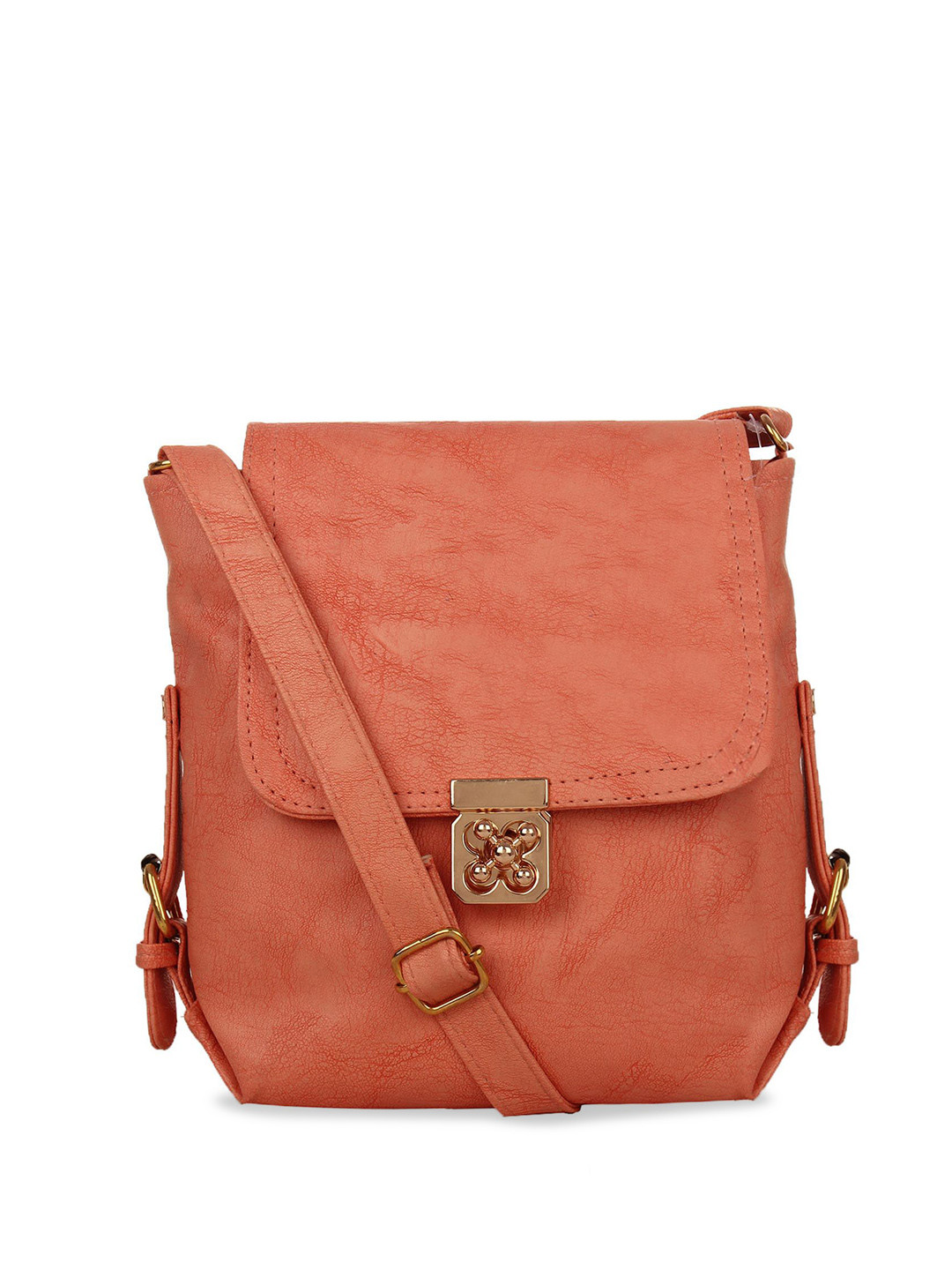 

House of Pataudi Textured Sling & Cross-Body Bag, Peach