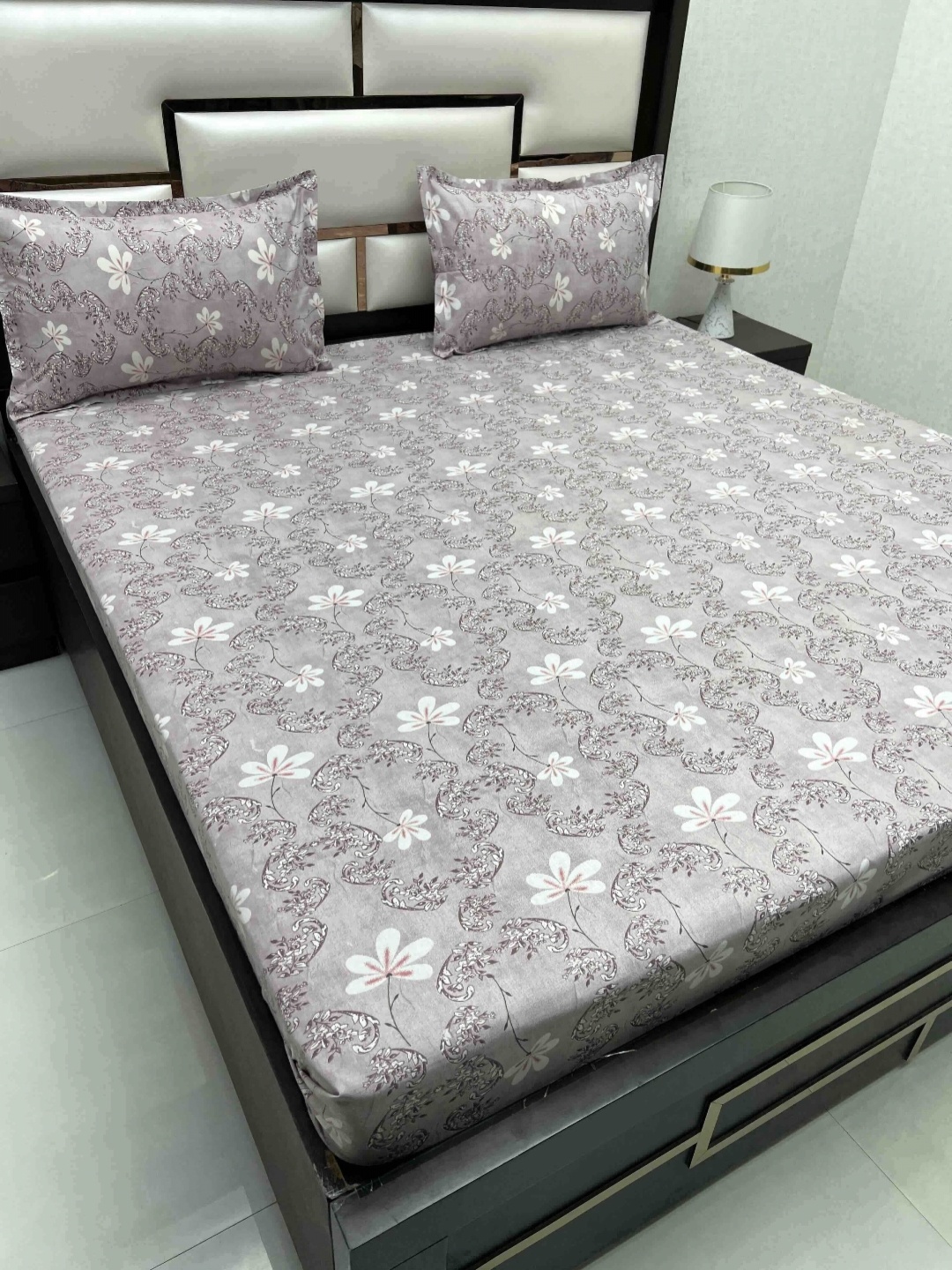 

Pure Decor Cotton Queen Size Double Bed Bedsheet With 2 Pillow Covers 2.28m X 2.54m, Grey