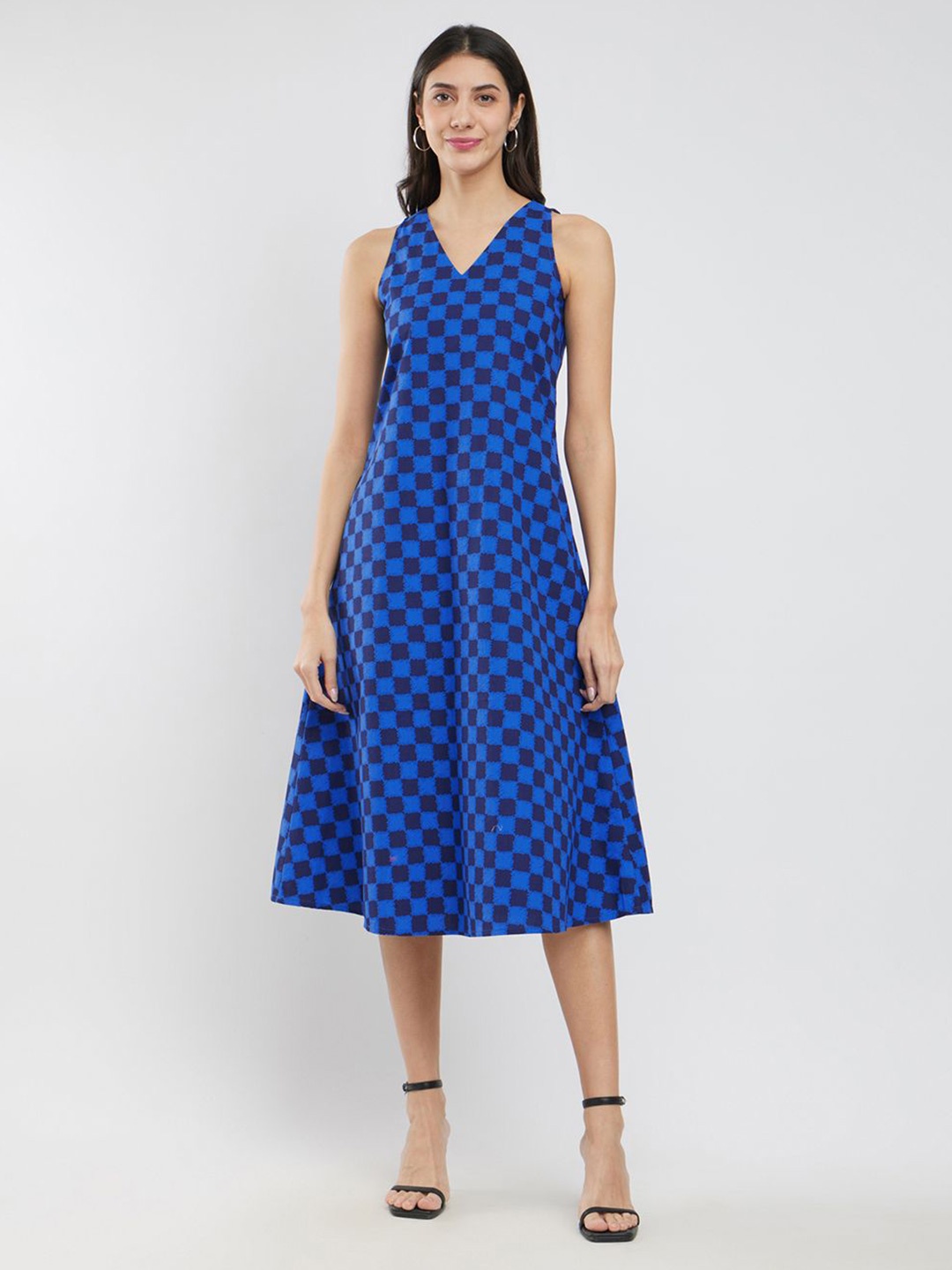 

Pink Fort Checked A-Line Midi Dress, Blue