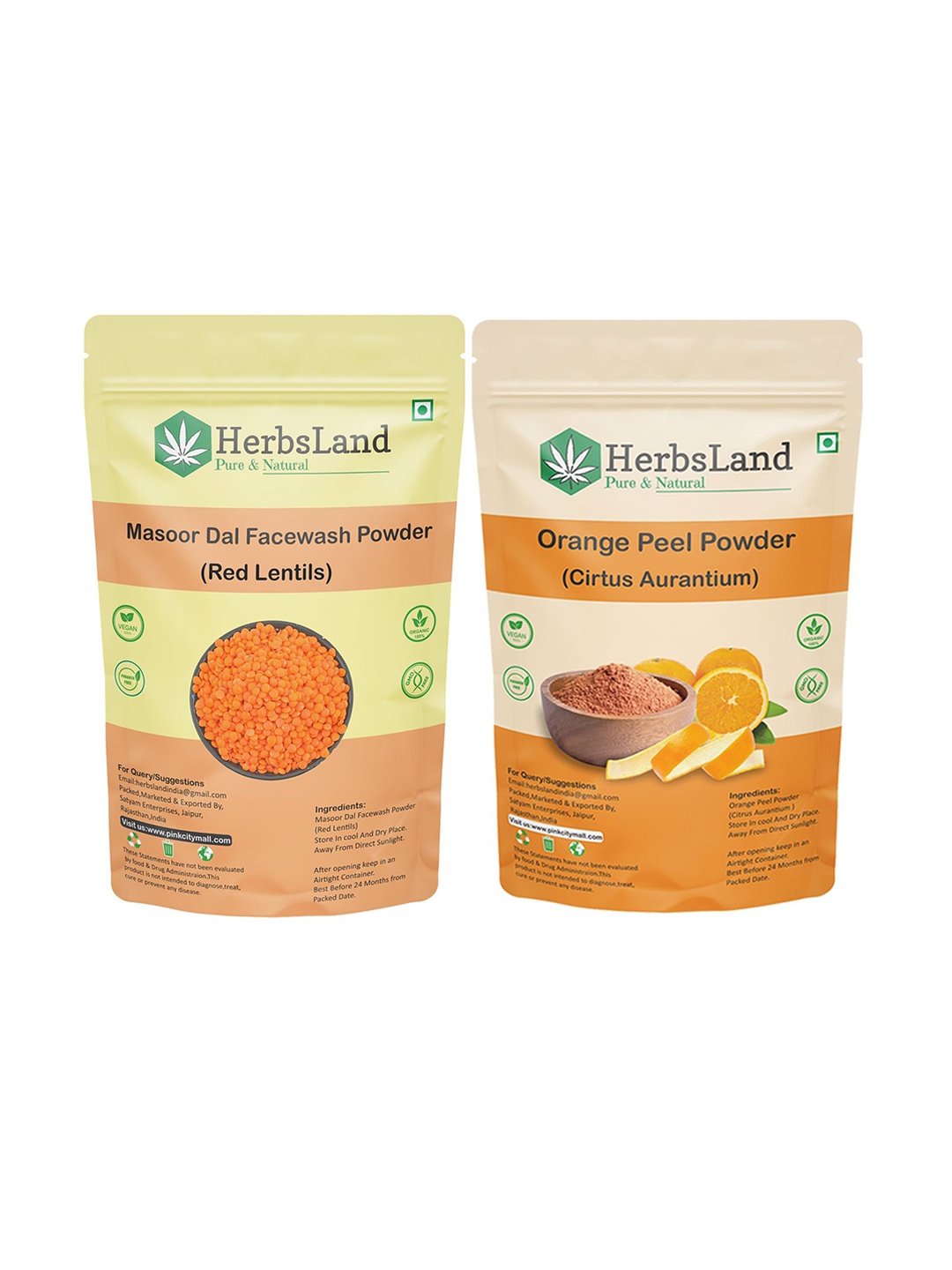 

HerbsLand Set Of 2 Masoor & Orange Peel Face Pack-150 g Each