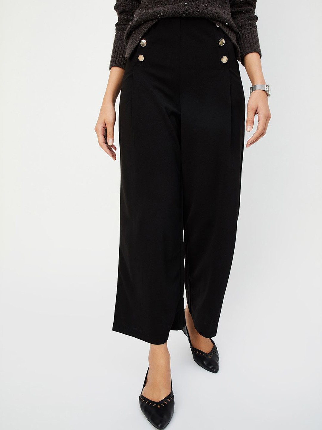 

max Women Mid-Rise Culottes Trousers, Black