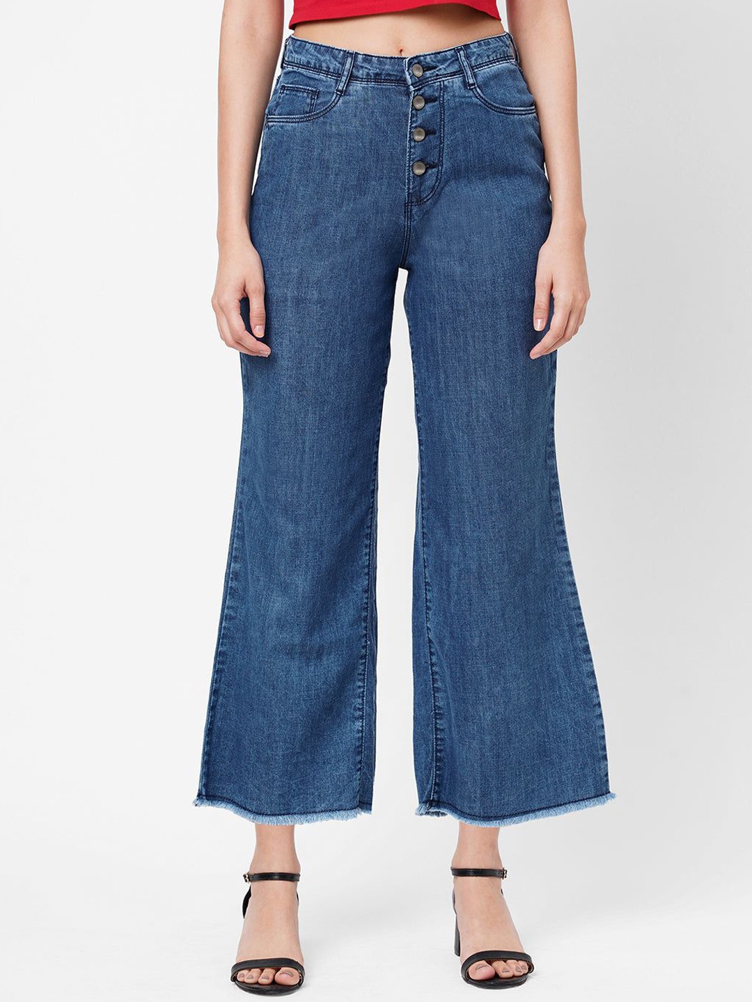 

Kraus Jeans Women Cotton Wide Leg High-Rise Light Fade Jeans, Blue