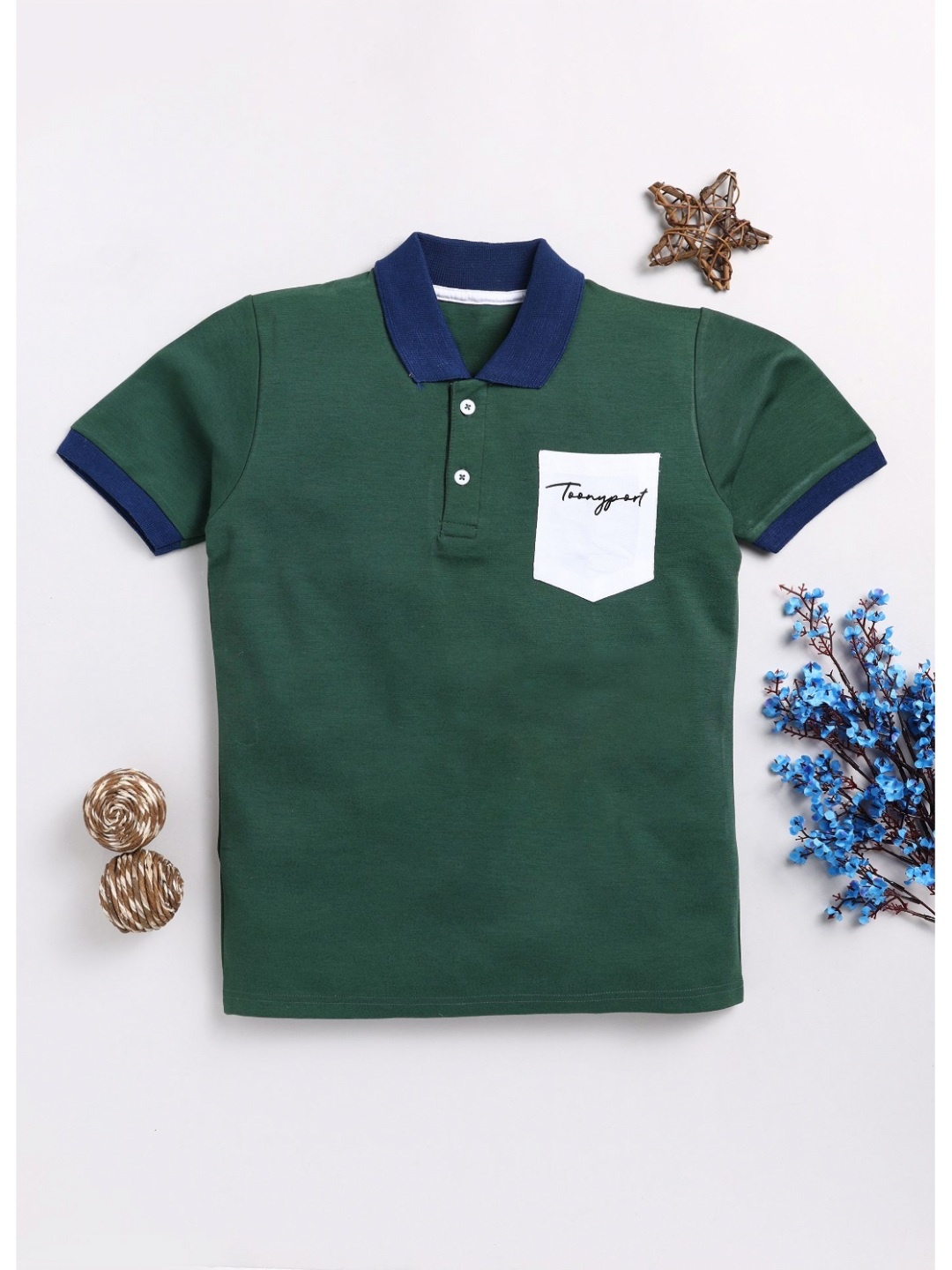 

Toonyport Boys Floral Polo Collar Pockets T-shirt, Green