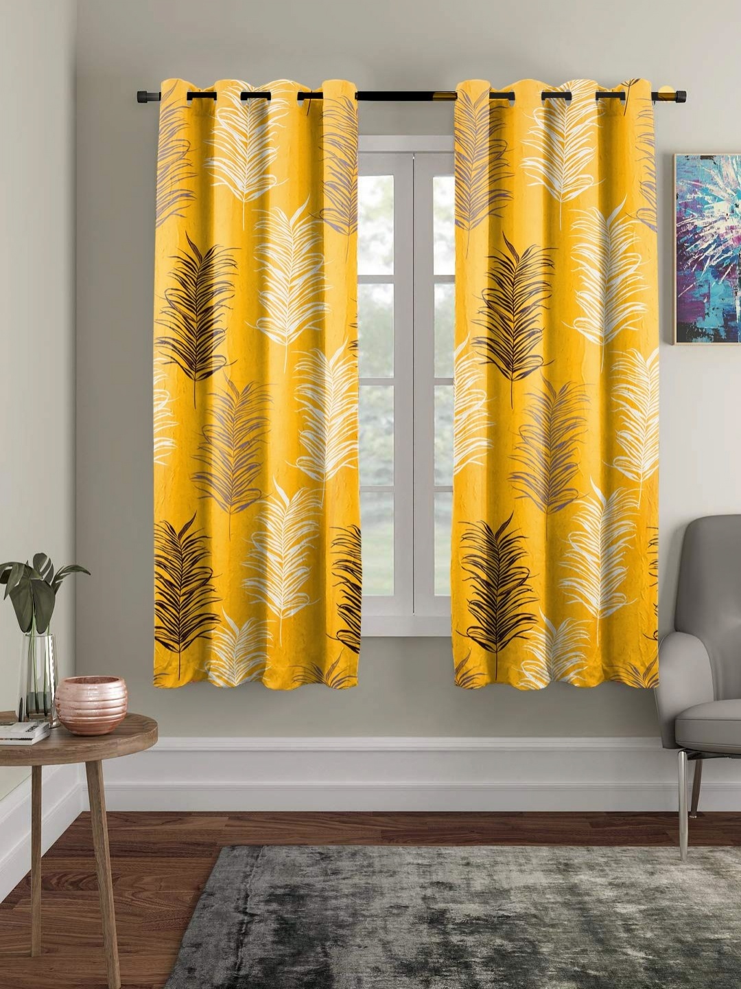 

Myntra Elegant Homes Yellow & White Set of 2 Floral Window Curtains