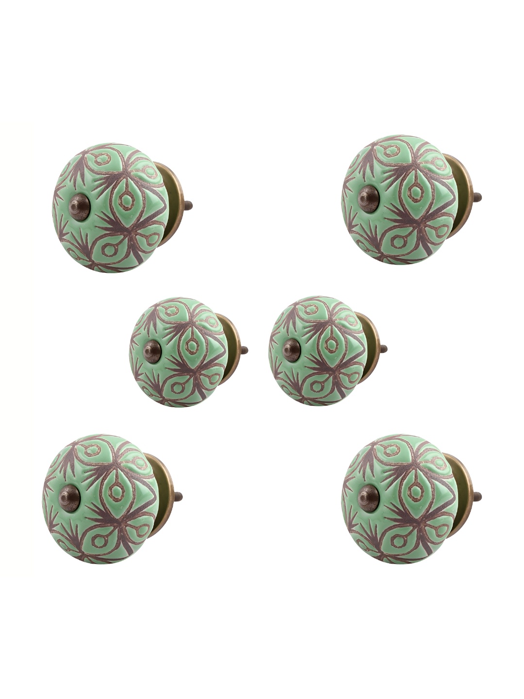 

Indianshelf 6Pcs Green & Brown Textured Ceramic Knobs