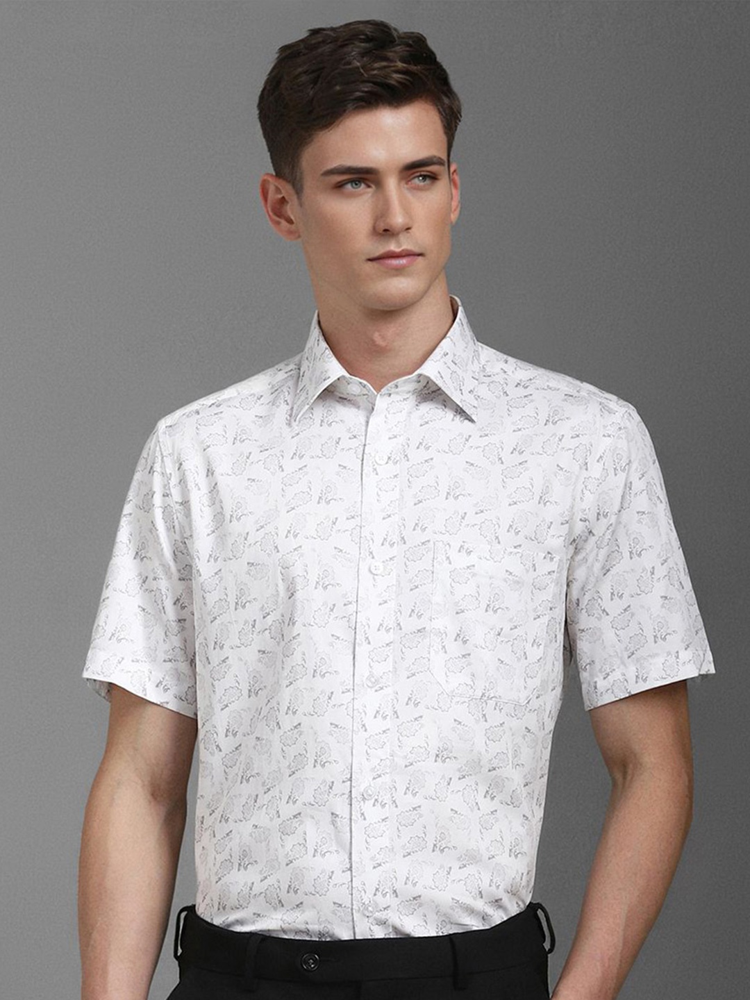 

Louis Philippe Men Classic Floral Opaque Printed Formal Shirt, White
