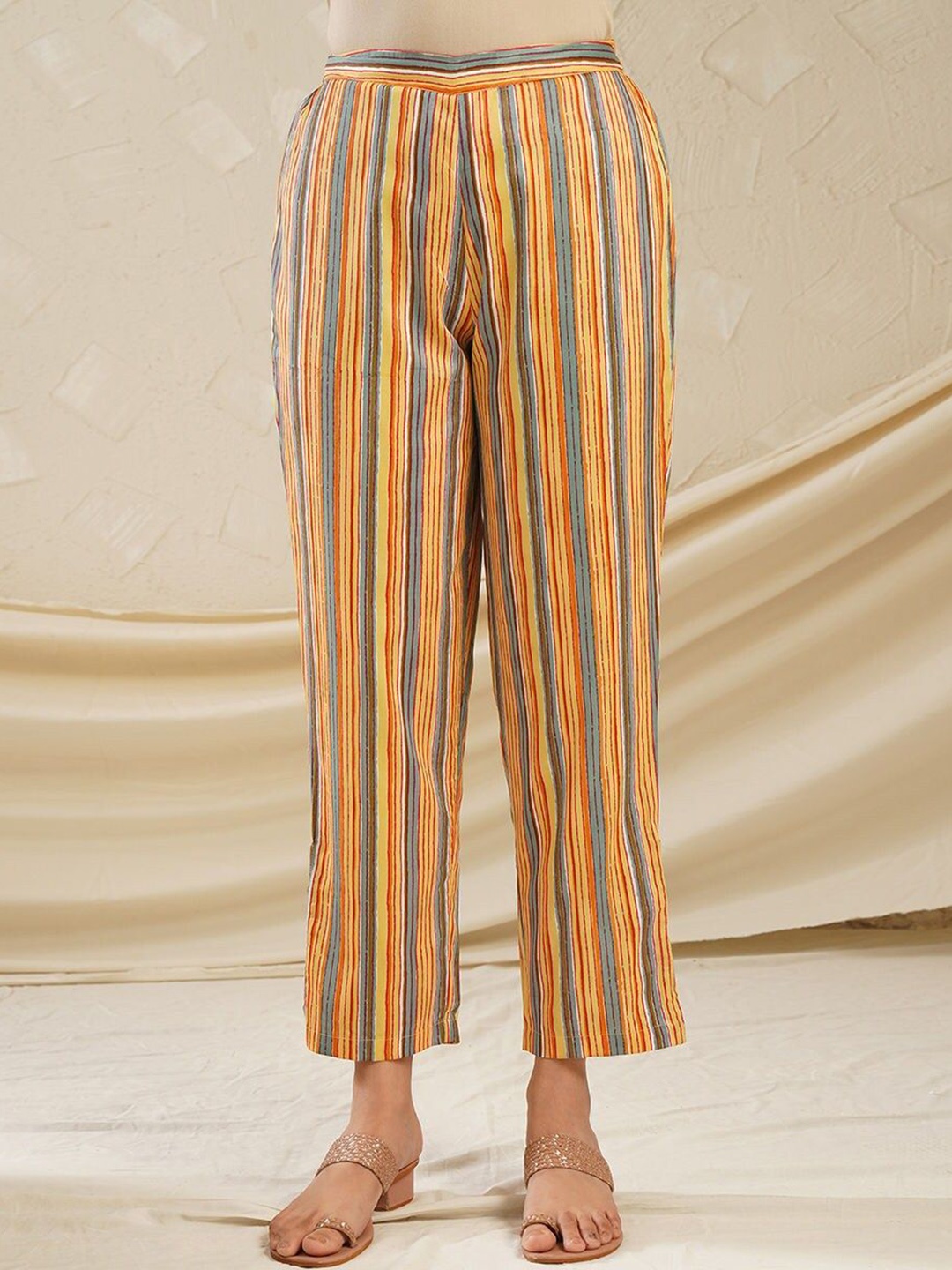 

JAYPORE Women Striped Straight Fit Trousers, Multi